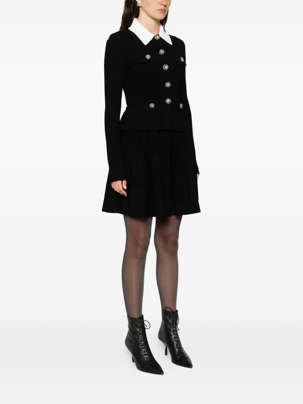 Self-portrait Womens Self Portrait Tailored Long-sleeves Knitted Mini Dress In Black