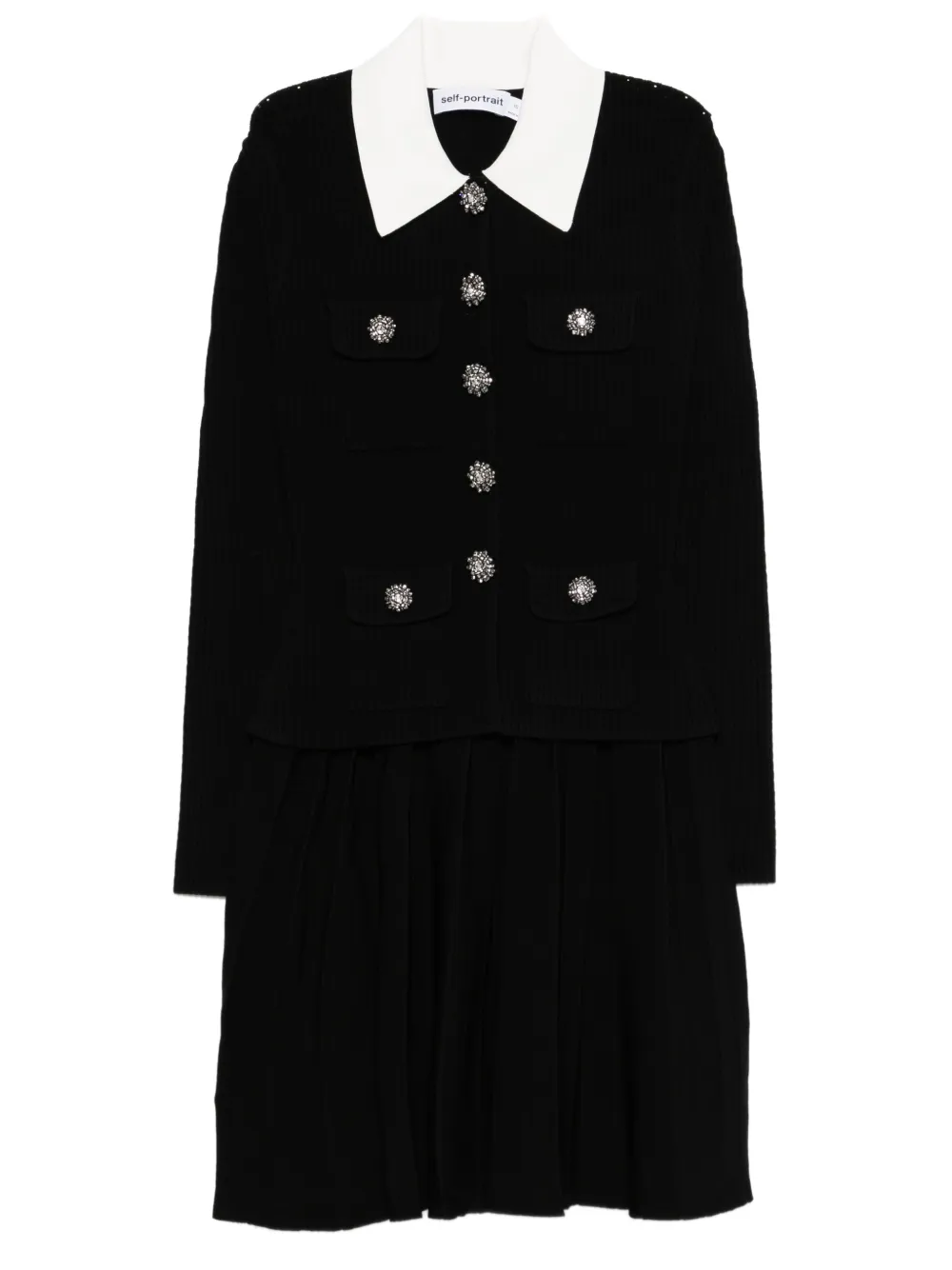 Self-Portrait robe courte à col brodé de sequins | noir | Image 1