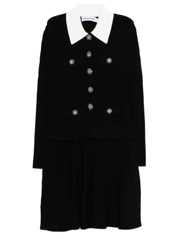Self-Portrait Combined Materials dress - Black