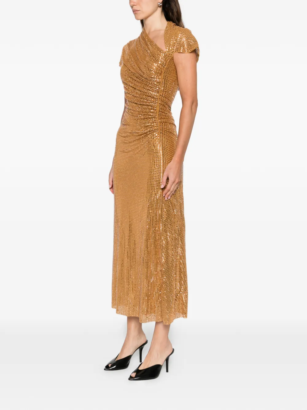 Self-portrait Rhinestoned-embellished Midi Dress In Brown
