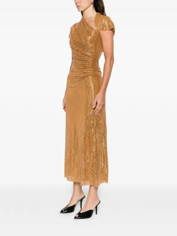 Self-Portrait rhinestoned-embellished Midi Dress | Gold | FARFETCH