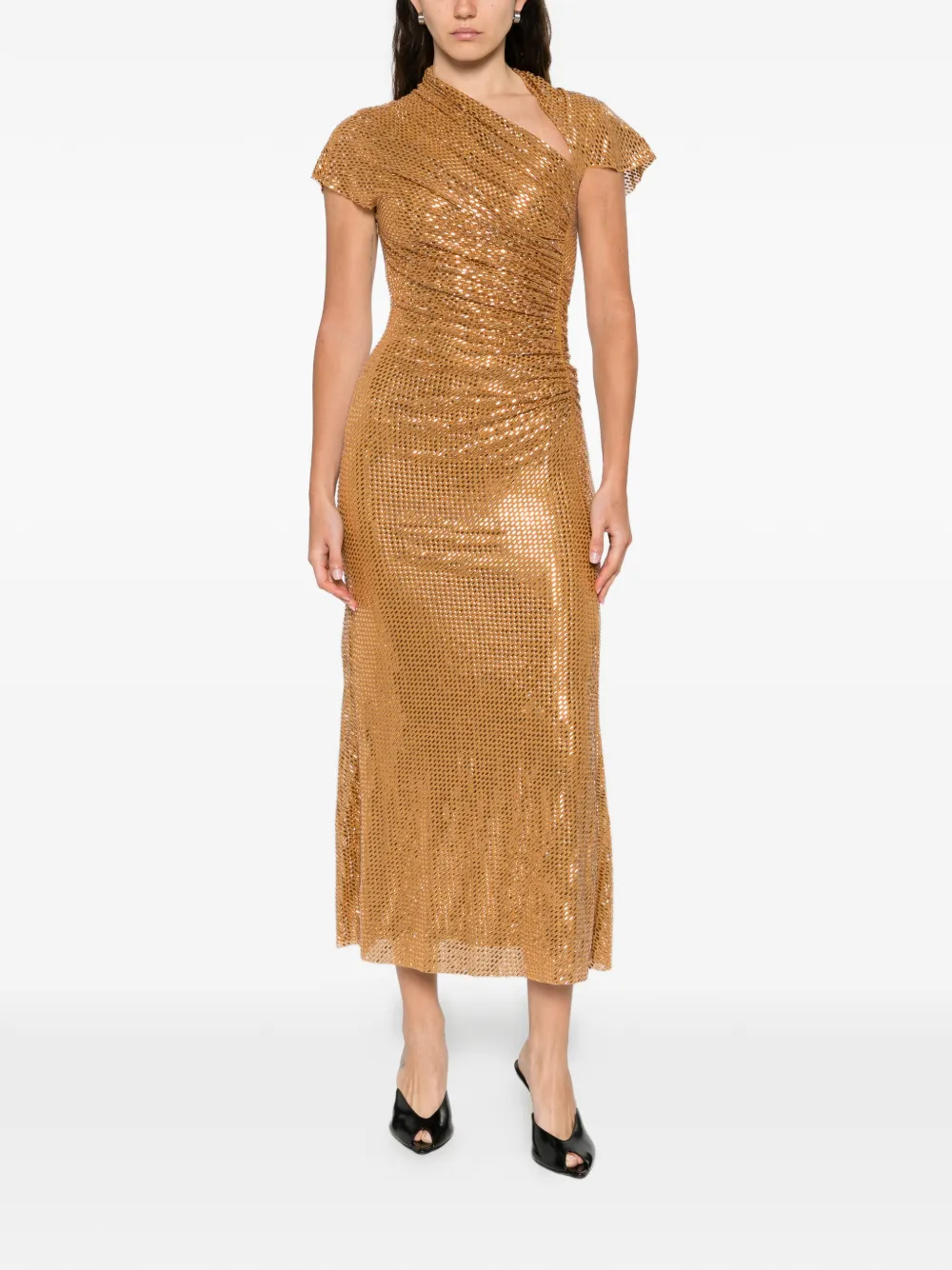 Self-portrait Rhinestoned-embellished Midi Dress In Brown