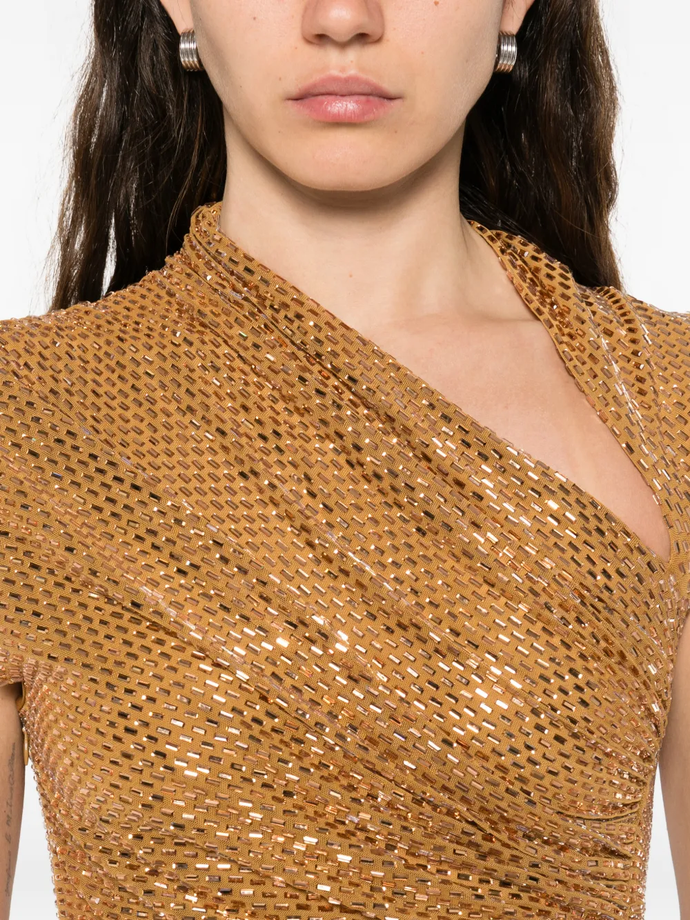 Self-portrait Rhinestoned-embellished Midi Dress In Brown