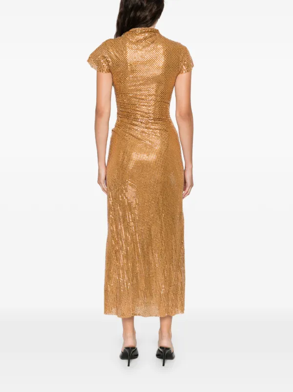 gold embellished midi dress Natalia Fedner LIGHT GOLD SPARKLY KNIT MAXI DRESS