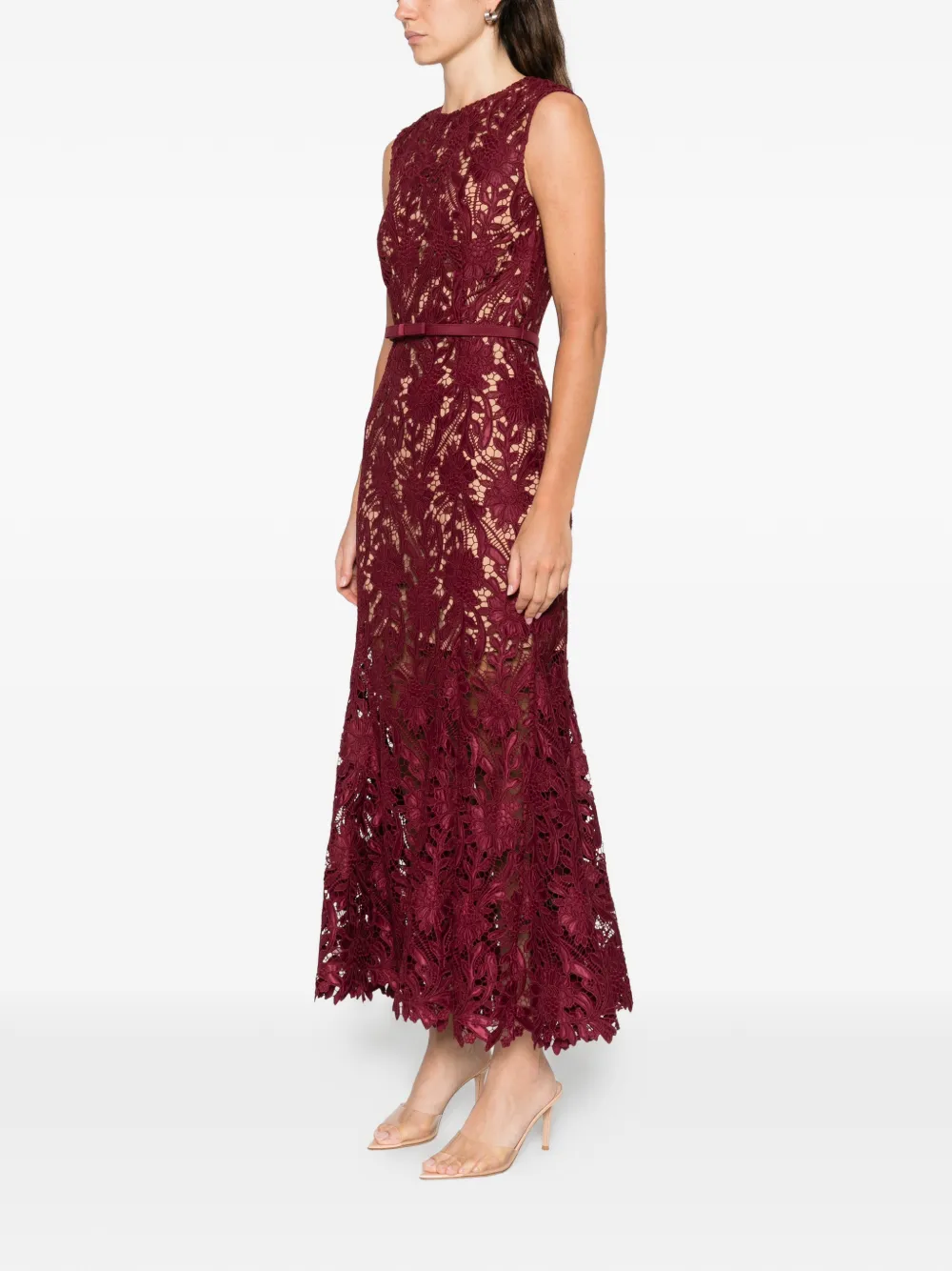 Self-portrait Burgundy Guipure Lace Midi Dresses Bordeaux In Red