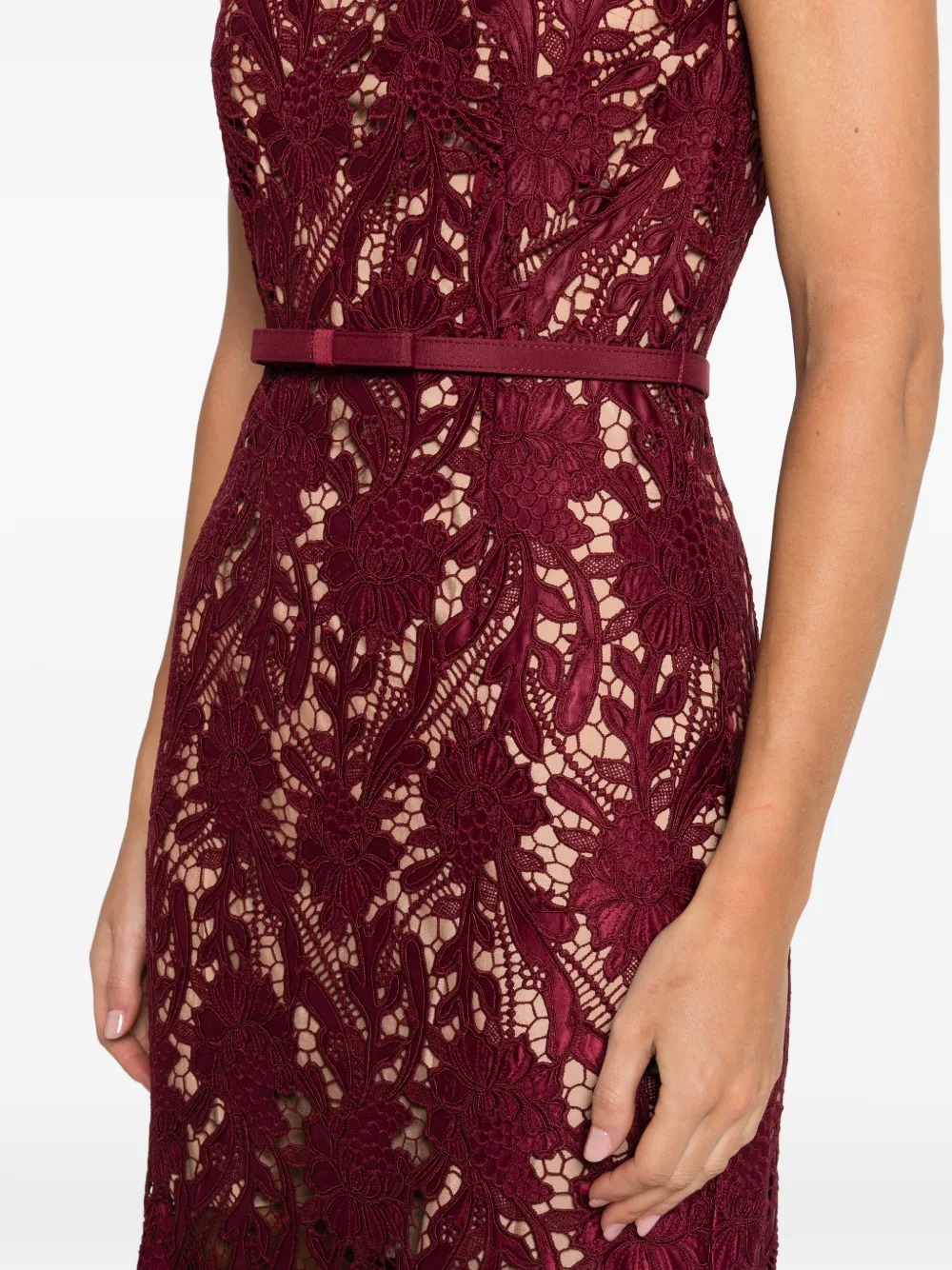 Self-portrait Burgundy Guipure Lace Midi Dresses Bordeaux In Red