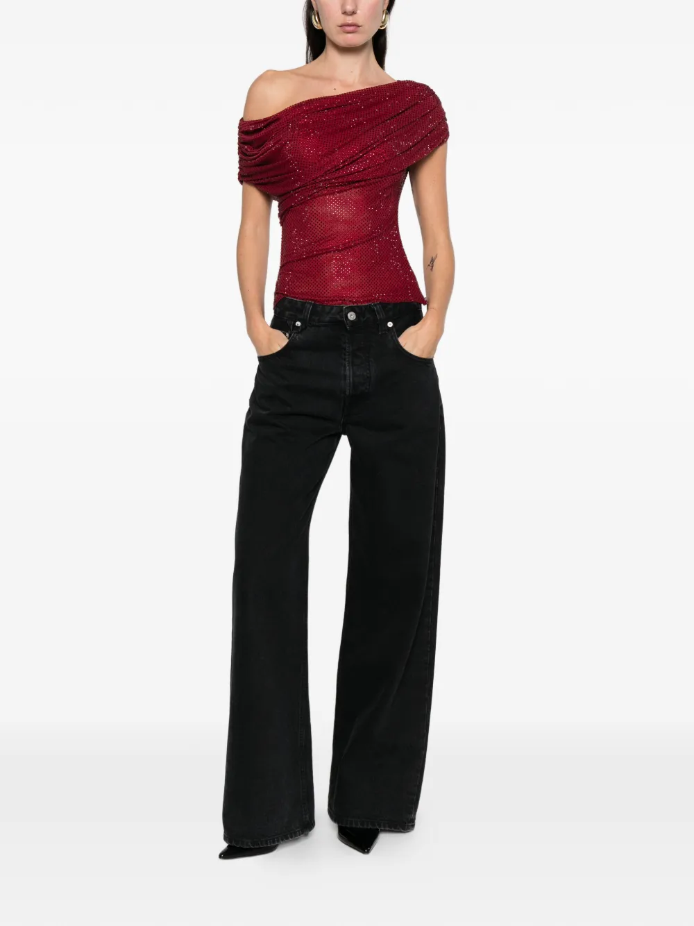 Self-Portrait draped one-shoulder top | Blouses | Image 2