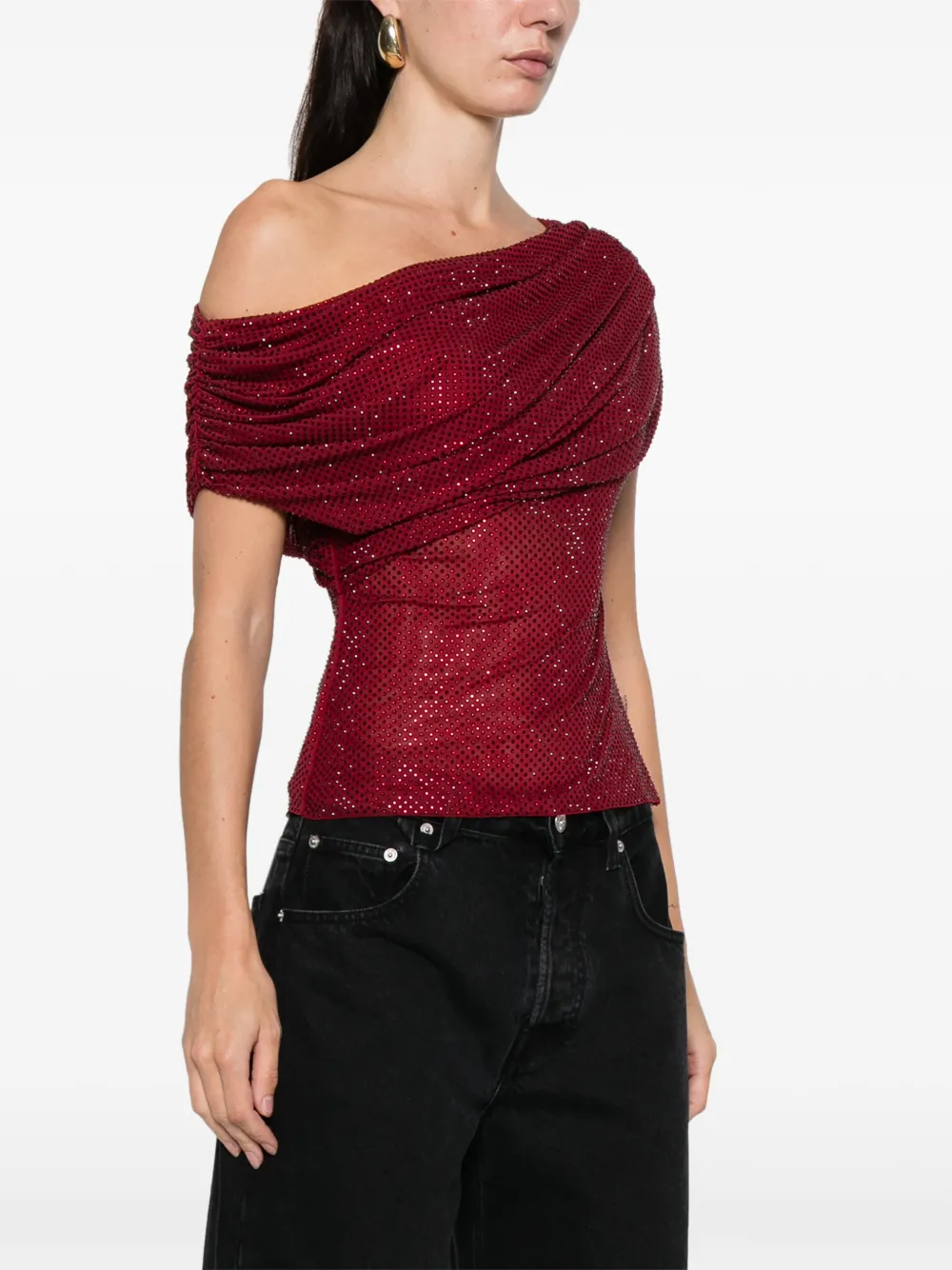  Self-portrait Draped One-shoulder Top - Red 