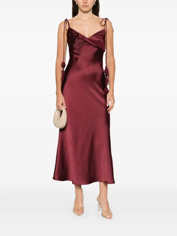 red dress with tie straps Red Bow Tie Straps A-line Satin Long Prom Dress Custom Color / US 6