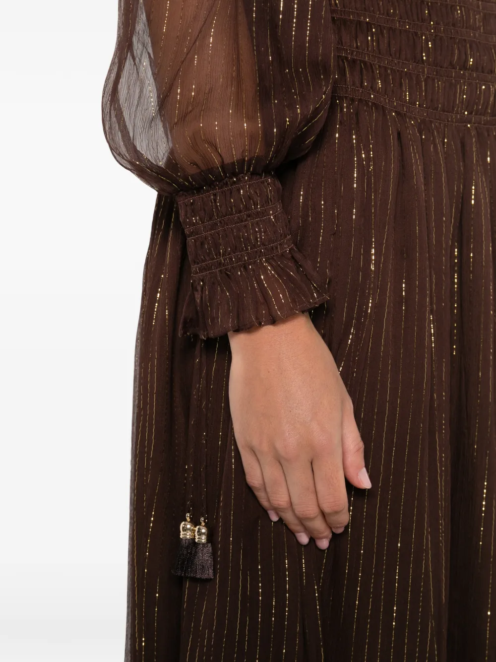 Self-portrait Brown Georgette Off Shoulder Maxi Dresses Brown In Brown