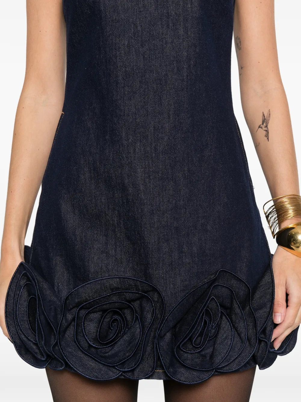 Self-portrait Floral-appliqué Mini Dress In Black