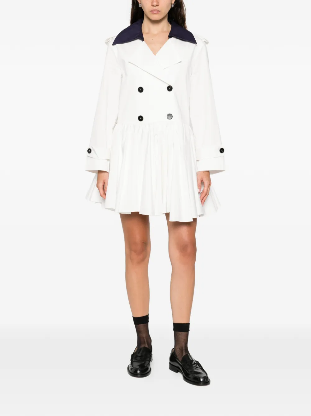 Self-Portrait button pleated mini dress - Wit