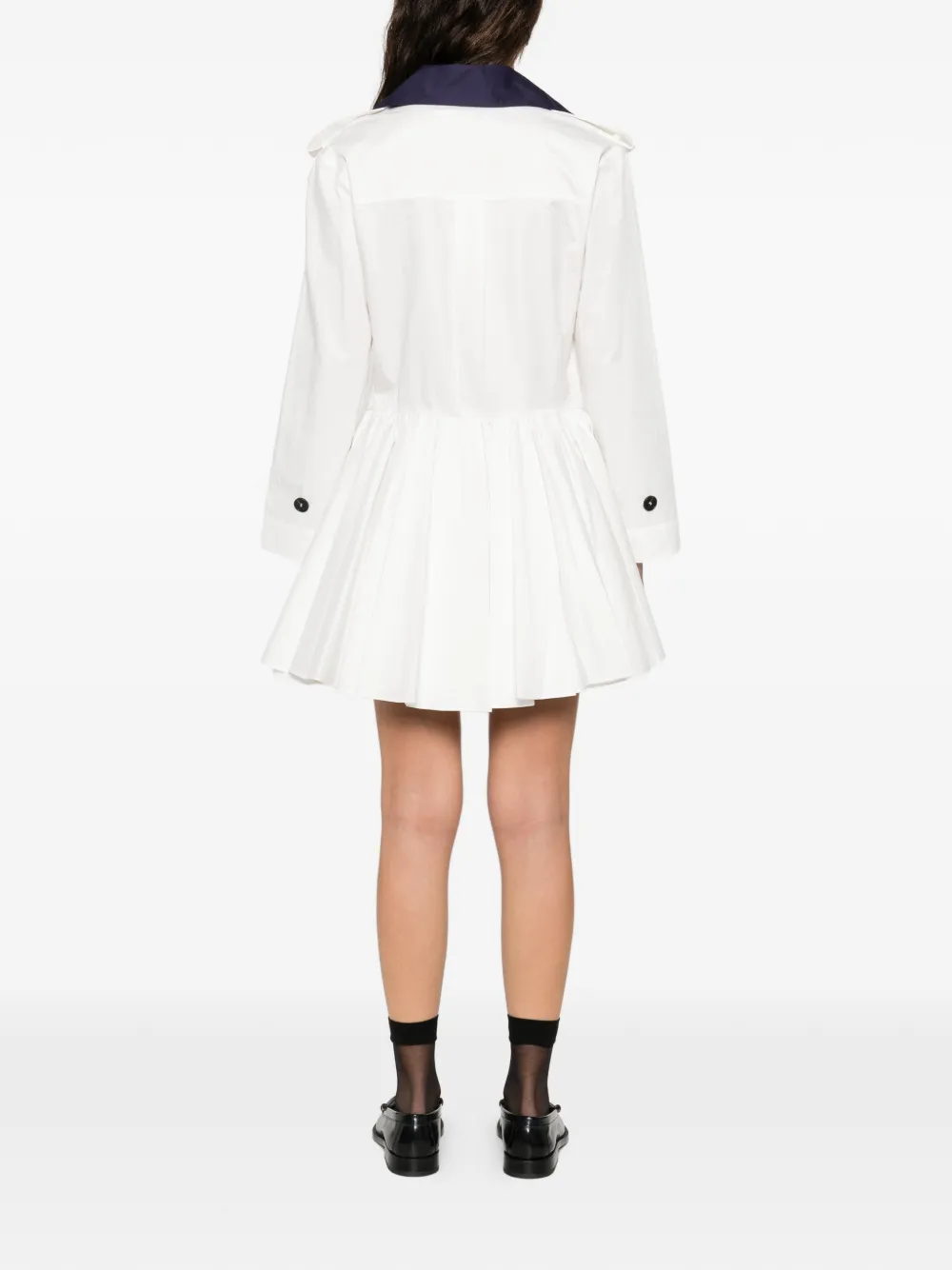 Self-portrait Button Pleated Mini Dress In White