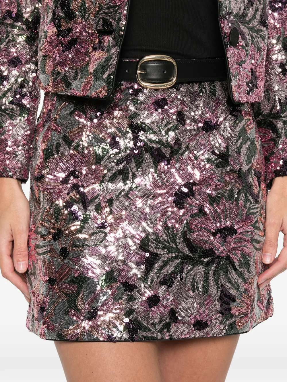 Self-portrait Sequined Belted Mini Skirt In Pink