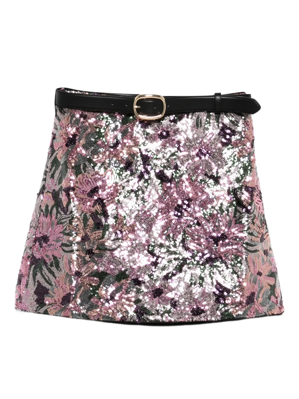 Self-portrait Sequined Belted Mini Skirt In Pink