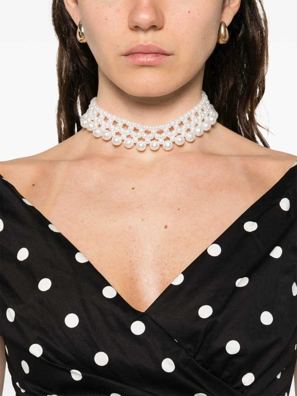 Self-Portrait ポルカドット Vネックミニドレス | ブラック | FARFETCH JP