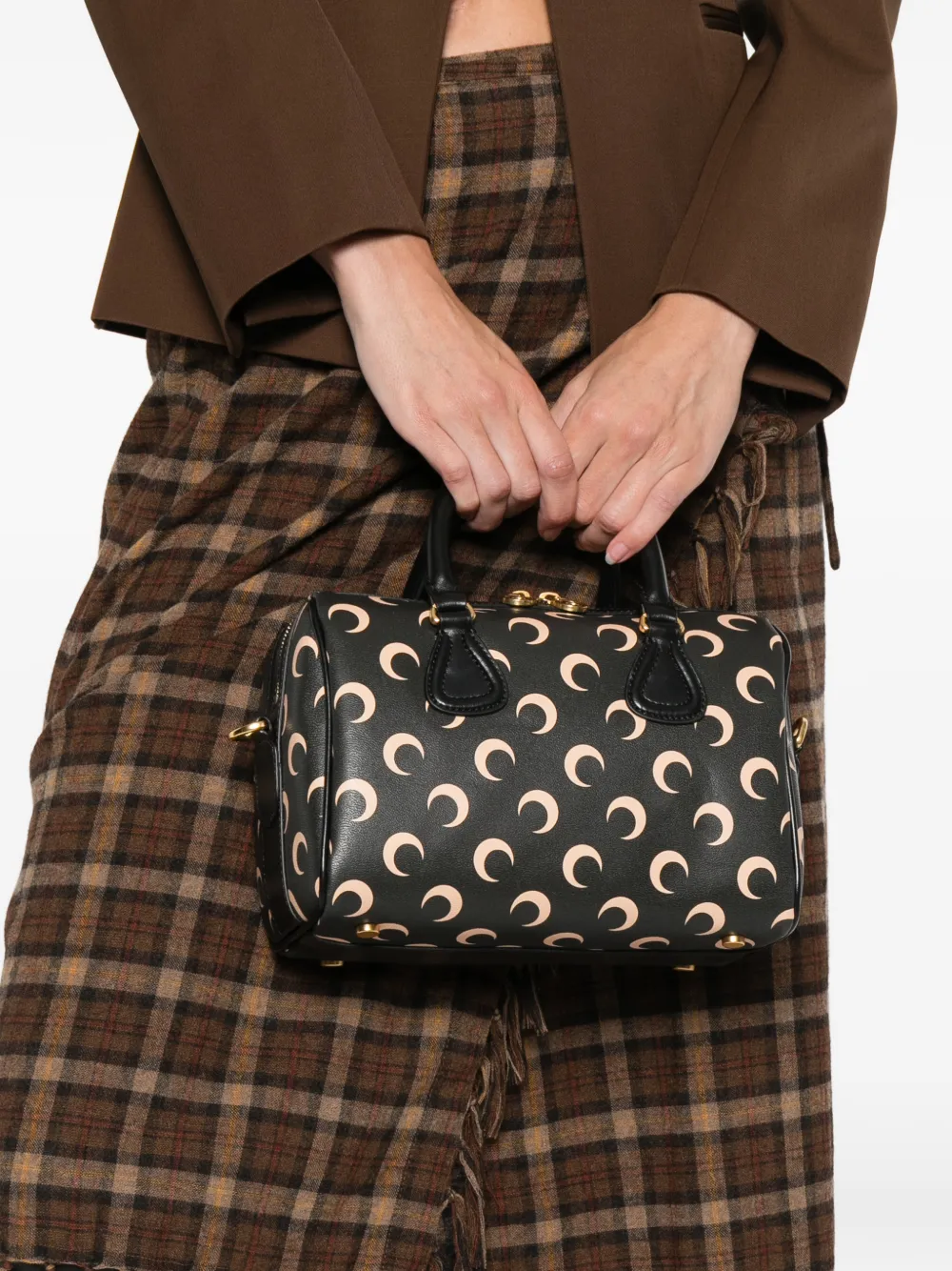 Marine Serre Moon Canvas Strike top handle tote bag - Zwart