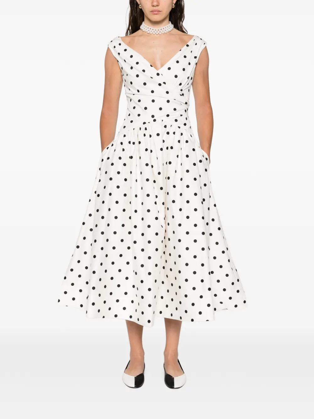 Self-Portrait polka-dot wrap midi dress - Wit