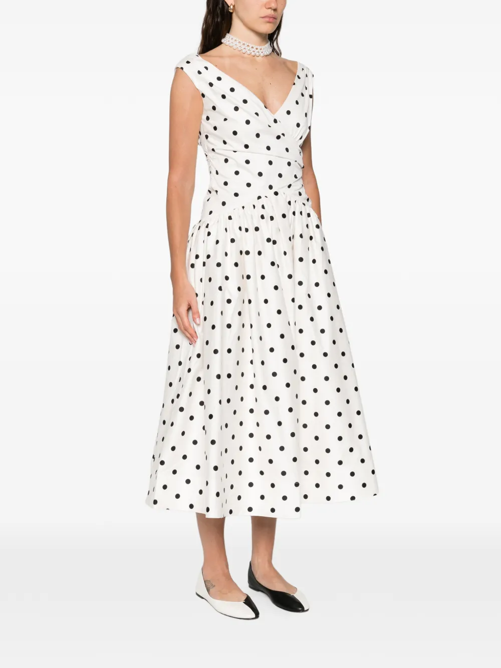 Self-portrait Polka Dot Cotton Midi Dress In Multi