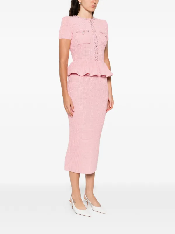 Self-portrait 'Pink Peplum Knit Midi' Dress Pink - M