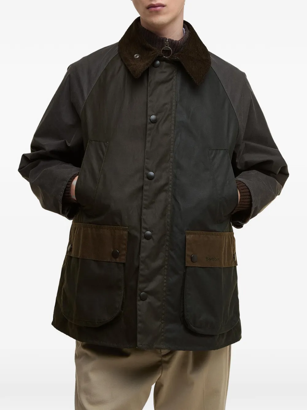 Barbour Bedale jack met ribfluwelen kraag en zak Groen