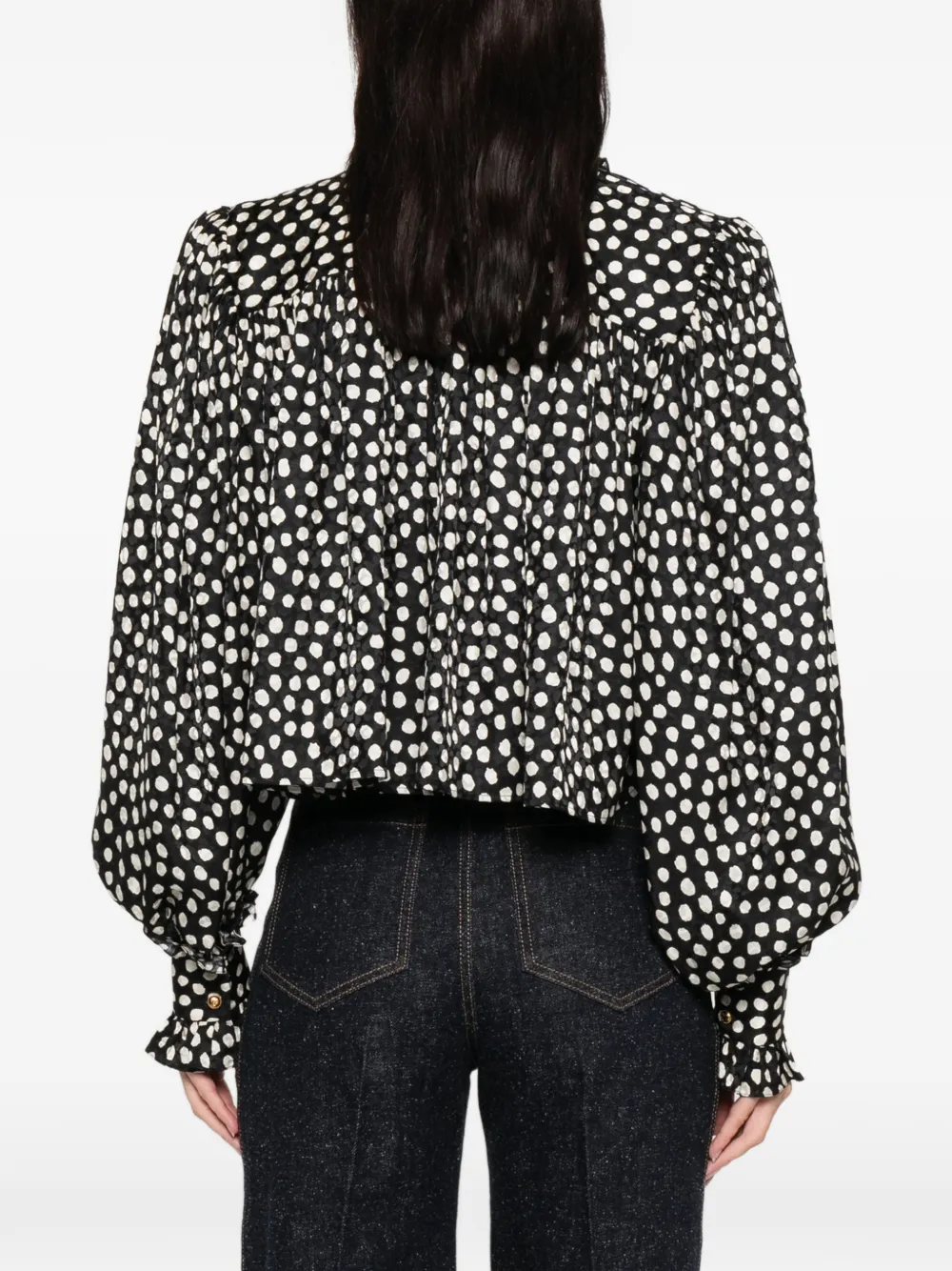 Chloé Ruffled-collar Polka-dot Blouse In Black