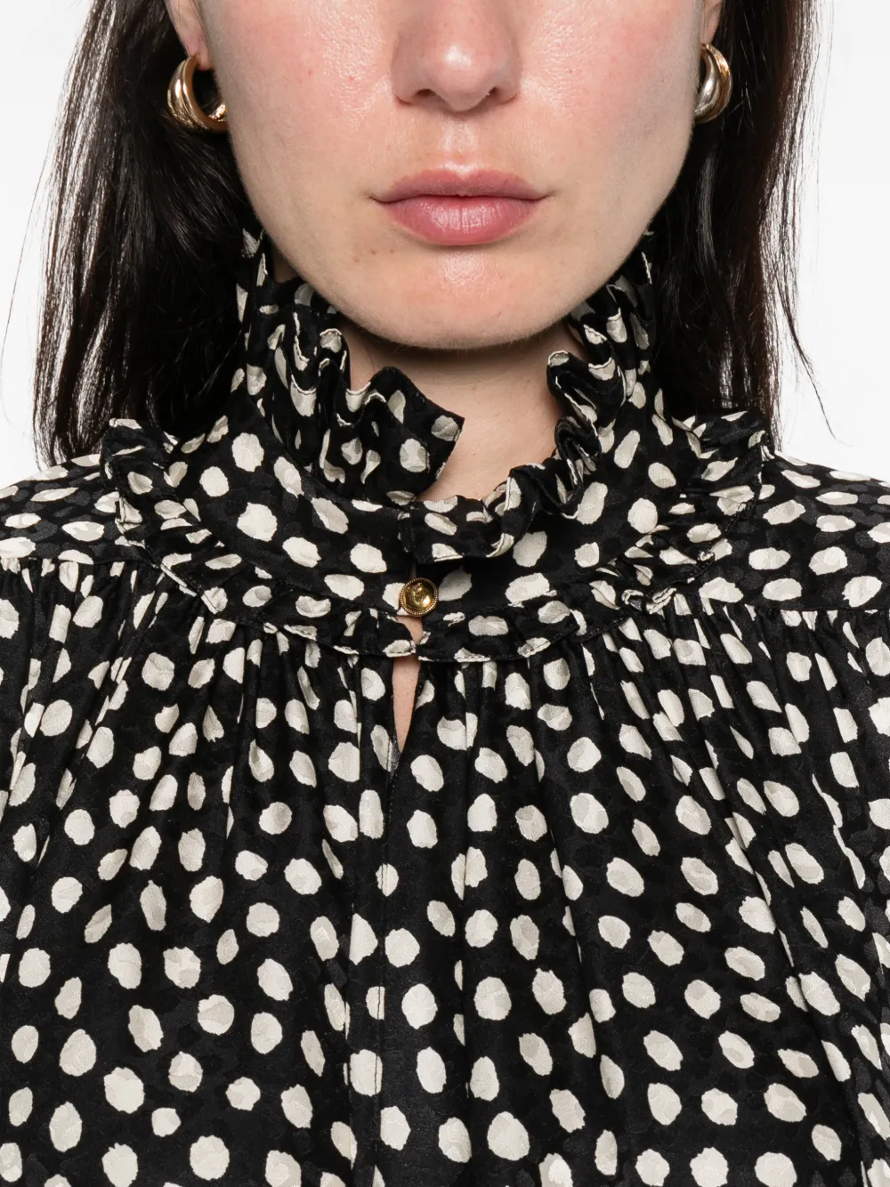 Chloé Ruffled-collar Polka-dot Blouse In Black