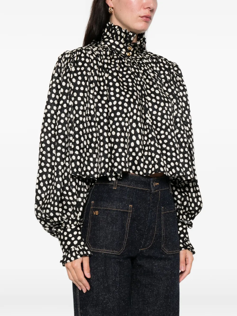 Chloé Ruffled-collar Polka-dot Blouse In Black