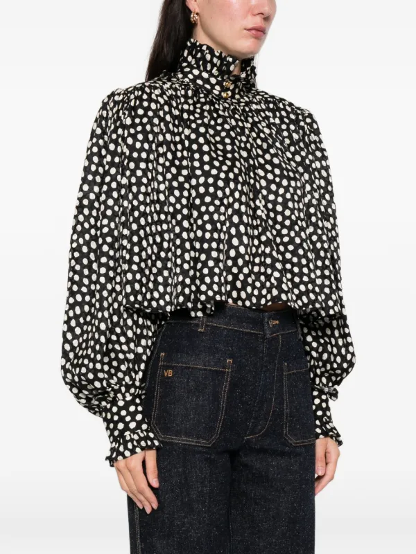 Chloé ポルカドット ラッフルカラーブラウス | ブラック | FARFETCH JP