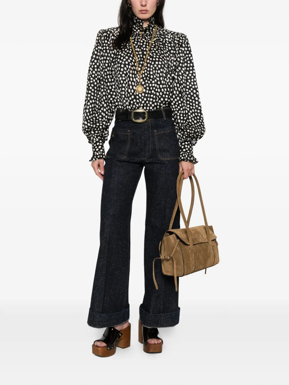 Chloé ruffled-collar polka-dot blouse - Zwart