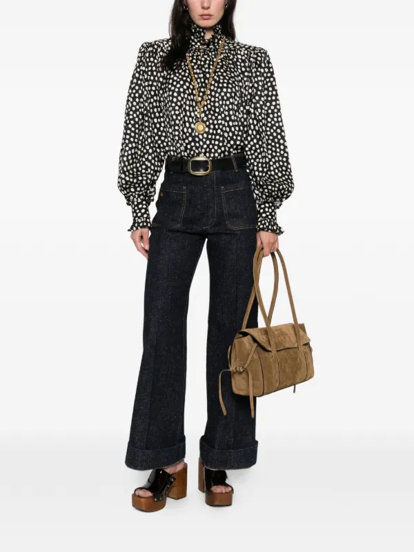 Chloé ポルカドット ラッフルカラーブラウス | ブラック | FARFETCH JP