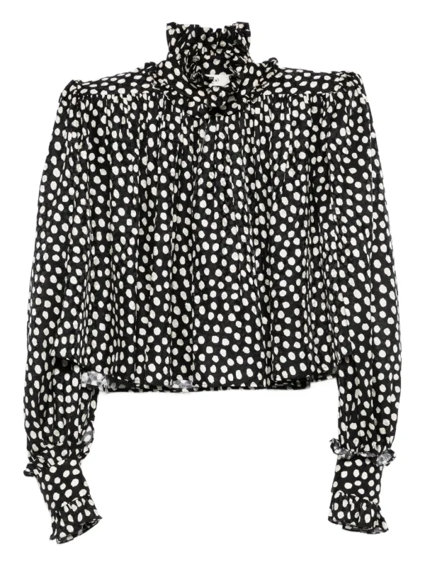 Chloé ポルカドット ラッフルカラーブラウス | ブラック | FARFETCH JP
