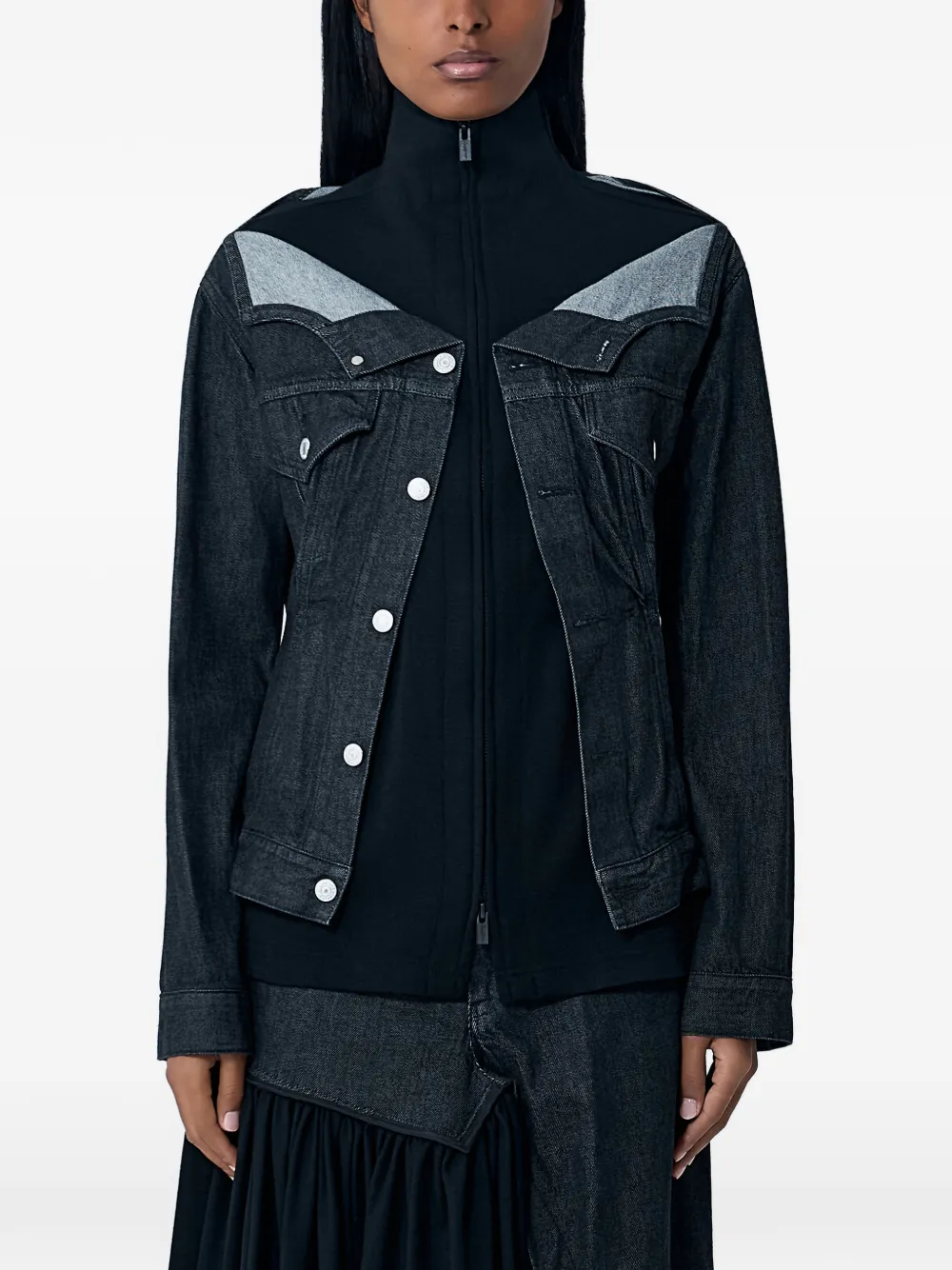 Yohji Yamamoto Giacca denim con inserti - Nero