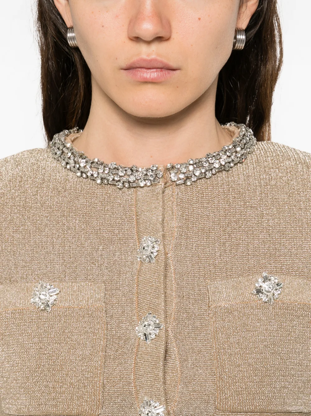 Self-portrait Embellished Ruffled Mini Dress In Brown