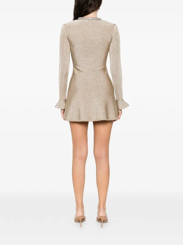 Self-Portrait Embellished Ruffled Mini Dress - Gold