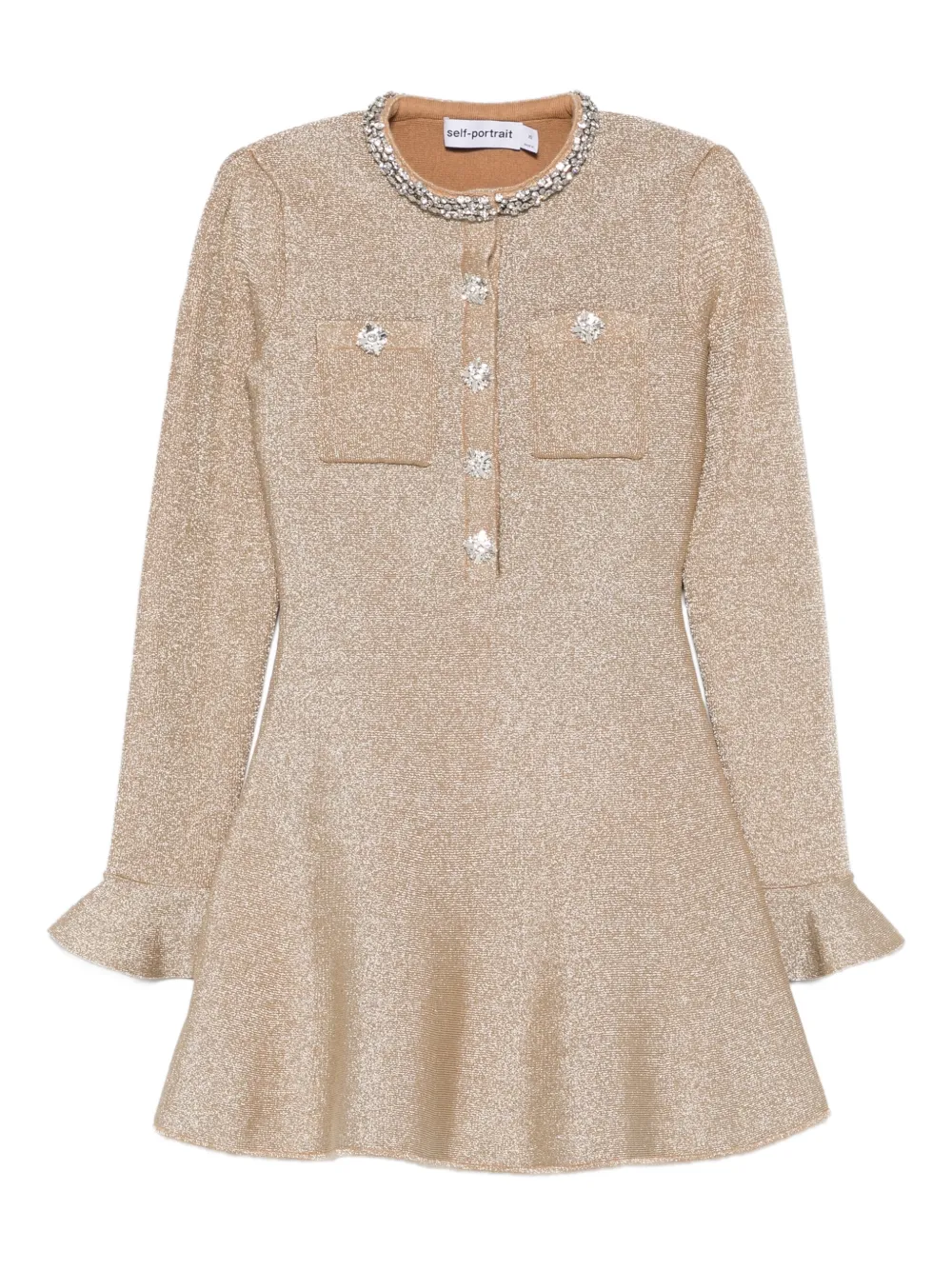 Self-portrait Embellished Ruffled Mini Dress In Brown