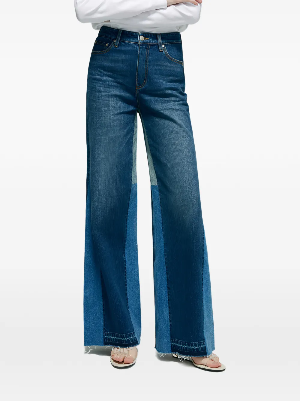  Hey Joanie Shadow Split Frayed Wideleg Jeans - Blue 