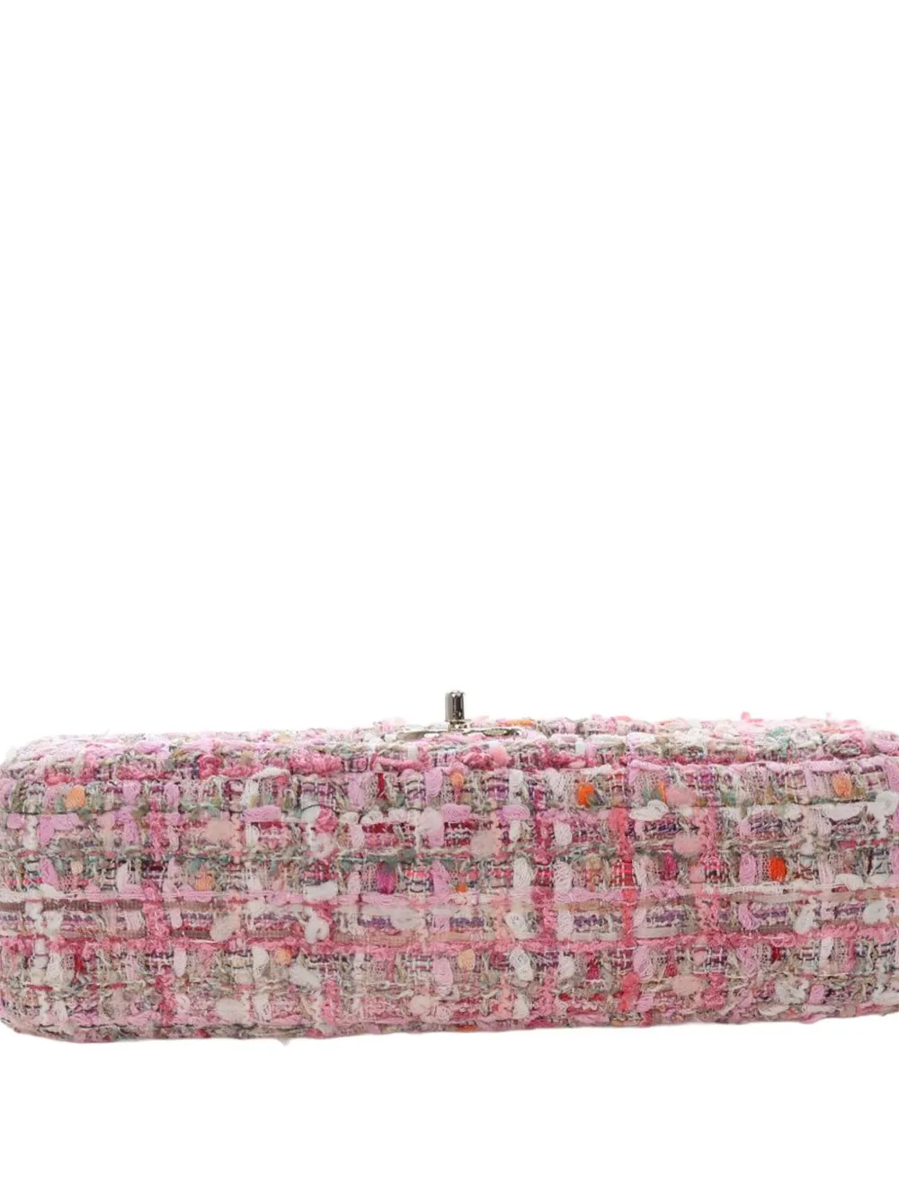 CHANEL Pre-owned 2019 Medium Tweed Large Pearl Handle Flap Satchel In Pink