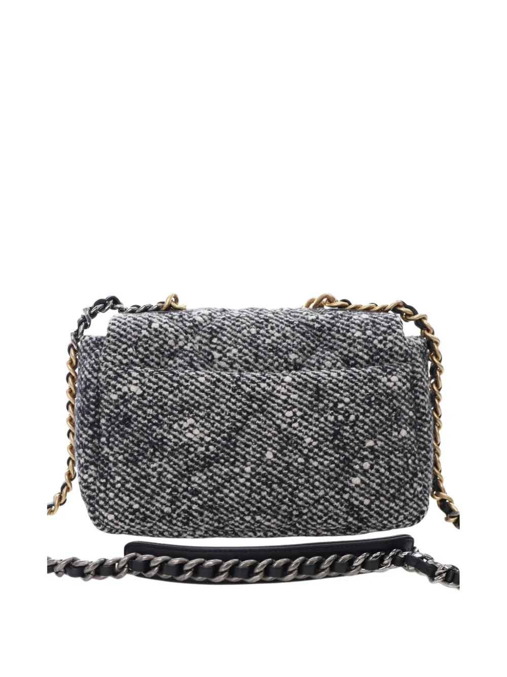 Pre-owned Chanel 2021-2025 Medium Tweed 19 Flap Satchel In Gray