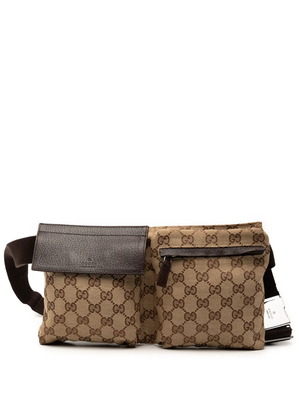 Pre-owned Gucci 2000-2015 Gg Canvas Double Pocket Belt Bag In Brown