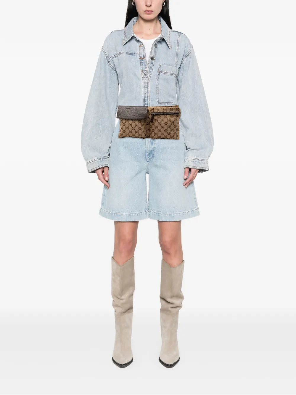 GUCCI Pre-owned 2000-2015 Gg Canvas Double Pocket Belt Bag In Brown