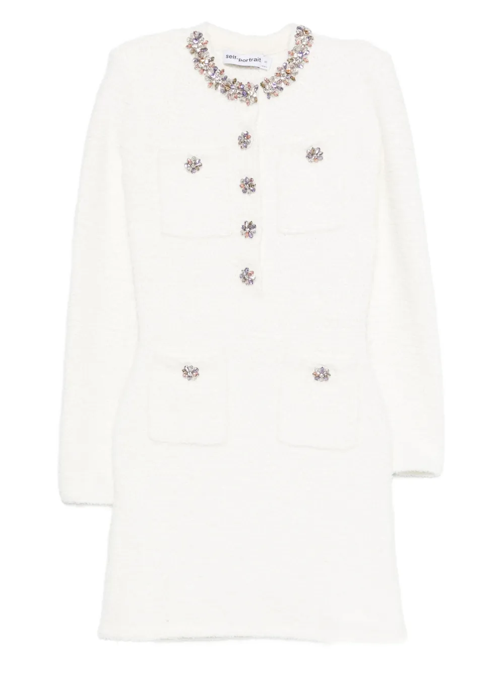 Self-portrait Embellished Pocket Mini Dress In White