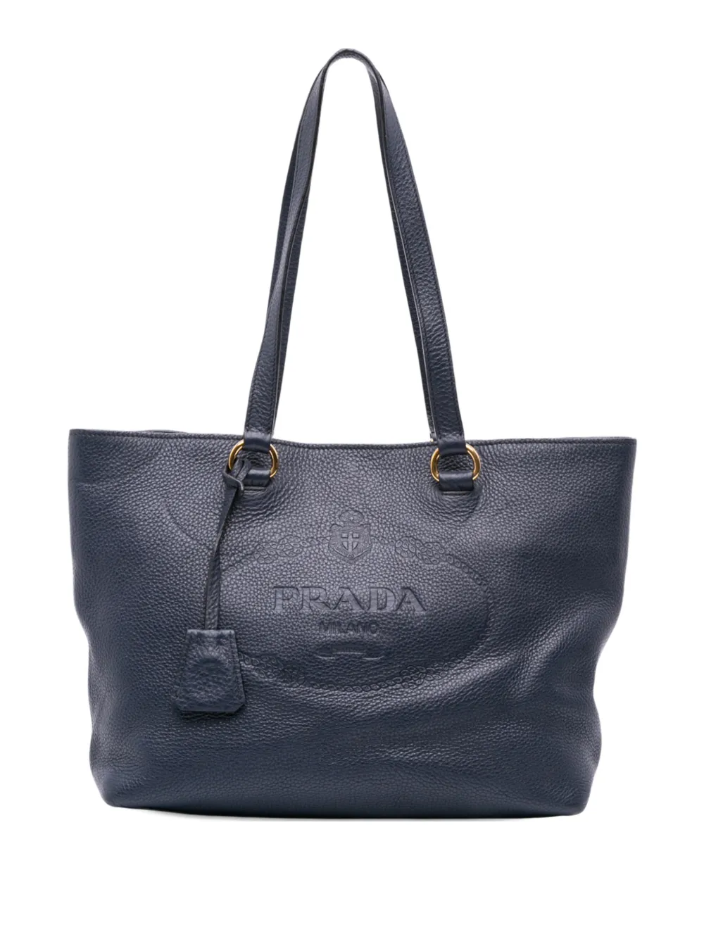 Pre-owned Prada 2013-2025 Vitello Daino Canapa Logo Tote Bag In Blue