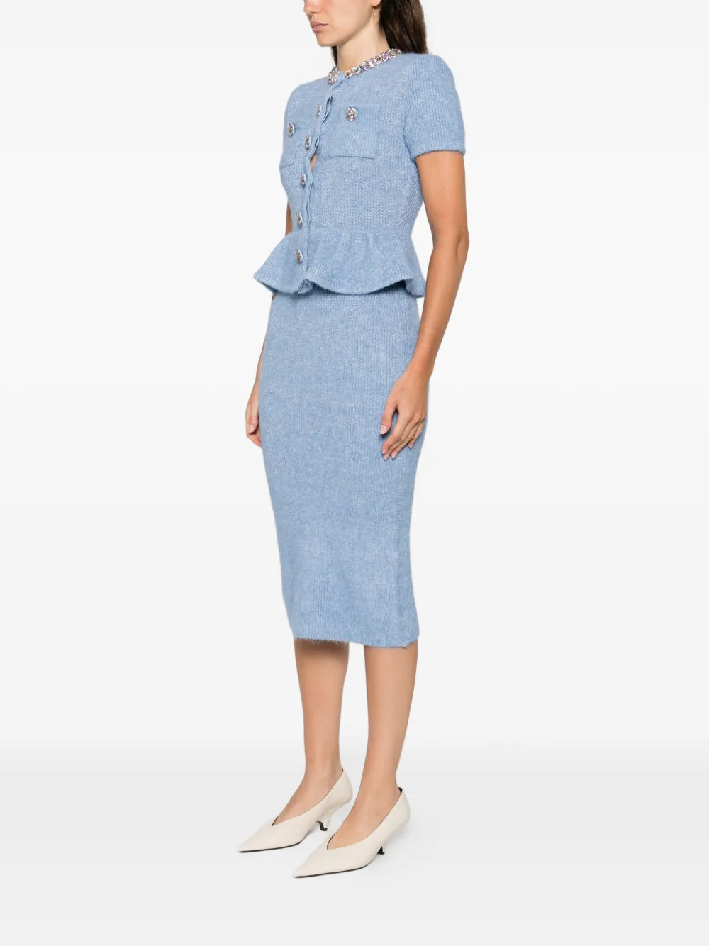  Self-portrait Peplum Knitted Midi Resses - Blue 