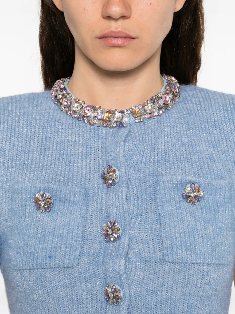 Self-Portrait Peplum gebreide midi-jurk Blauw
