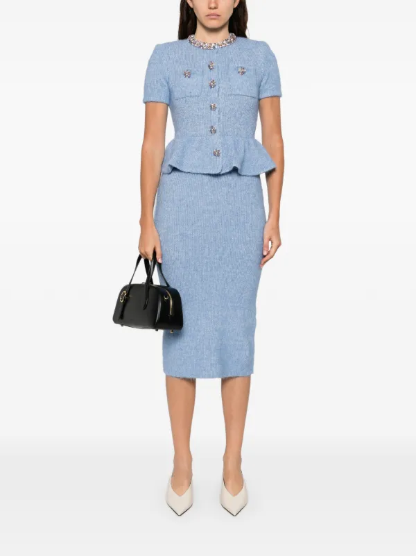 Self-portrait Knitted Peplum Midi Dress - Blue Self-portrait Knitted Peplum Midi Dress - Blue