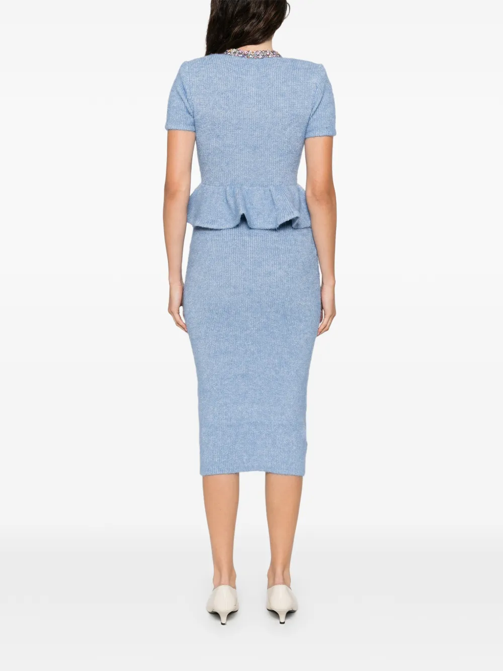 Self-Portrait Peplum gebreide midi-jurk Blauw