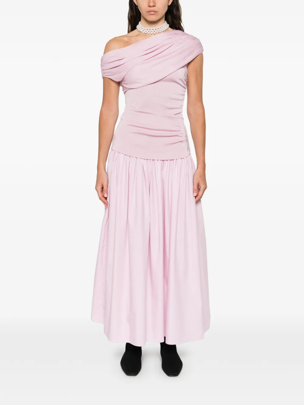 Self-Portrait draped gathered midi dress - Roze