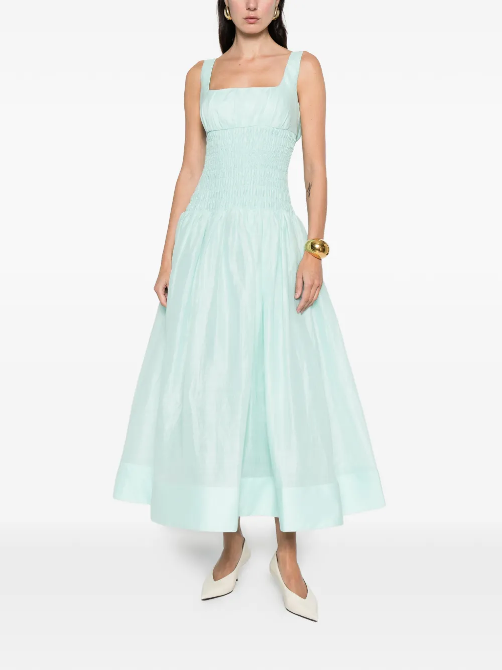 Self-Portrait shirred-panel midi dress - Groen