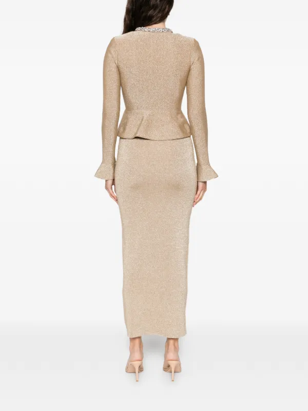 Self-Portrait Crystal Trim Knit Midi Dress | Gold